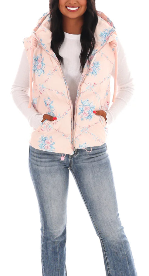 PREORDER Floral Puffer Vest with Hood