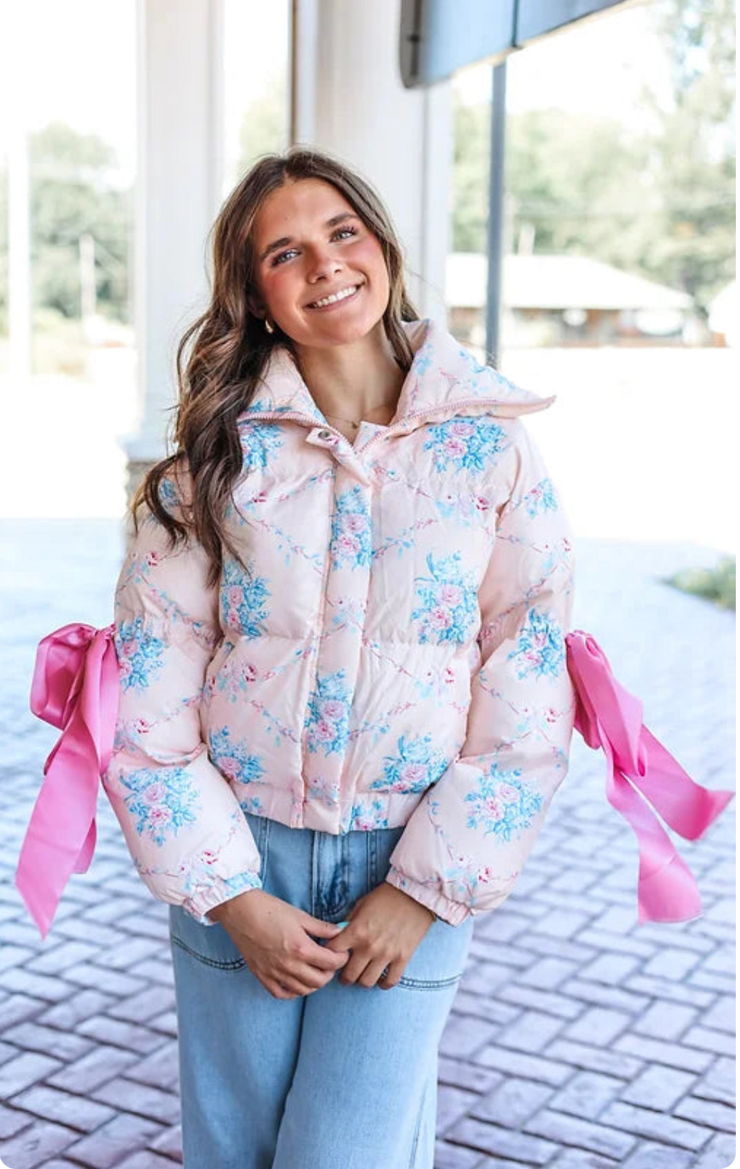 PREORDER Floral Puffer Jacket with Ribbon