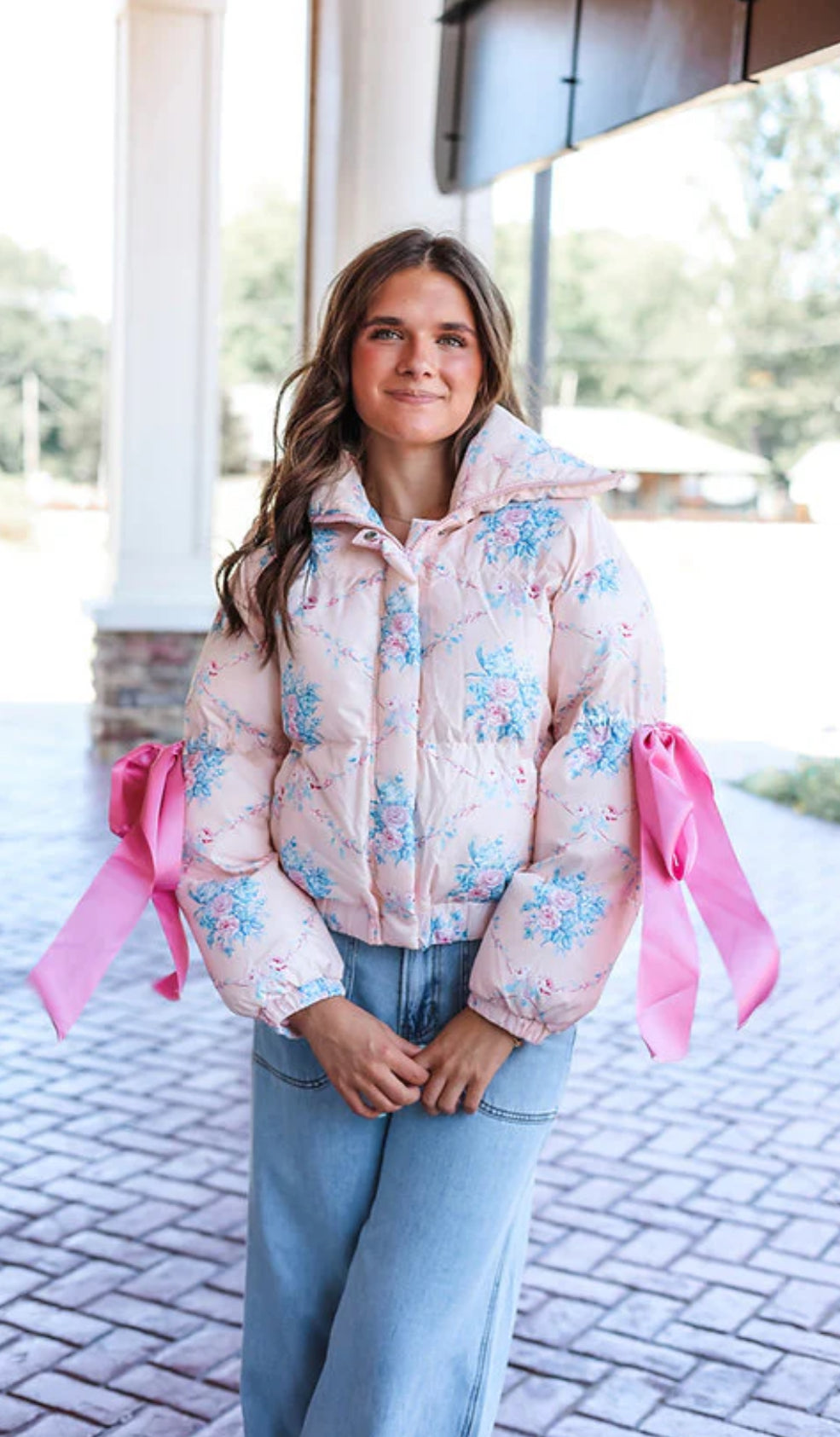 PREORDER Floral Puffer Jacket with Ribbon