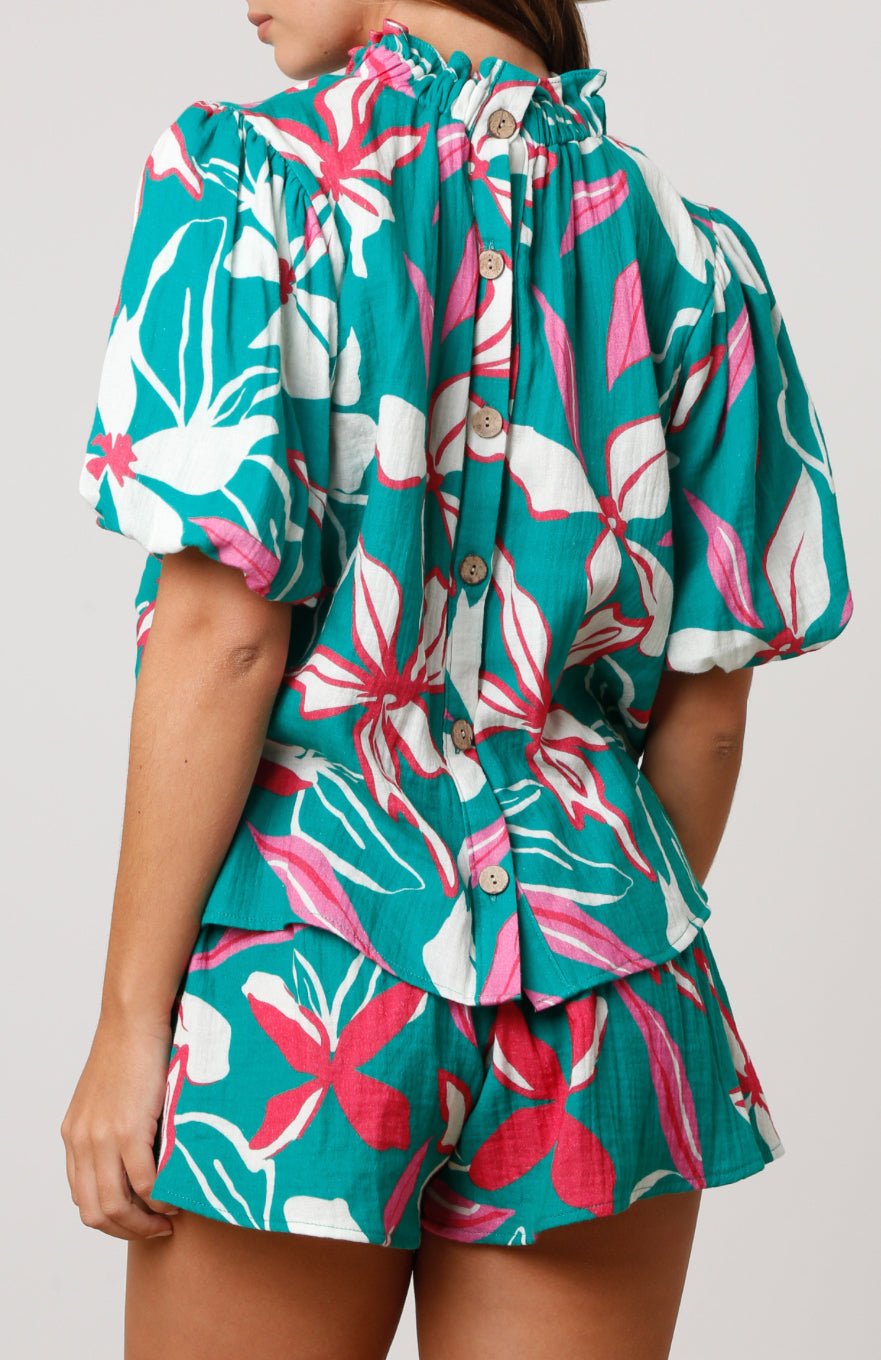 PREORDER Abstract Tropical Floral Print Cotton Gauze Shorts