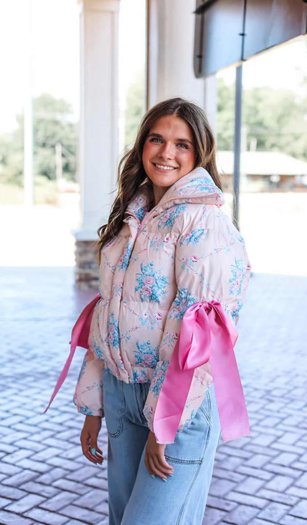 PREORDER Floral Puffer Jacket with Ribbon