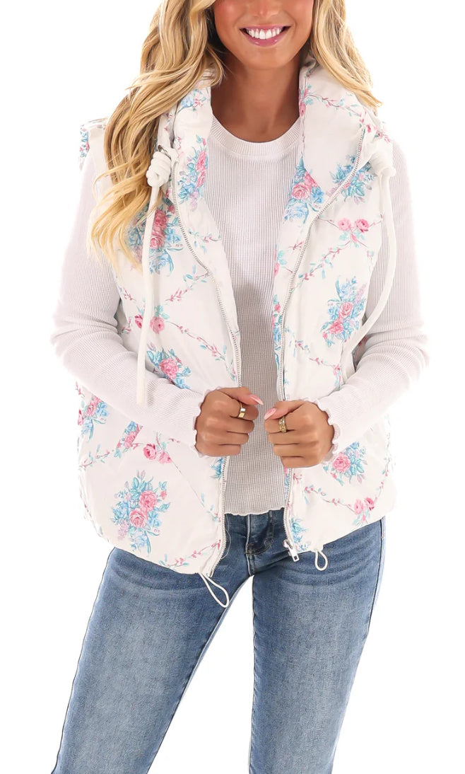PREORDER Floral Puffer Vest with Hood