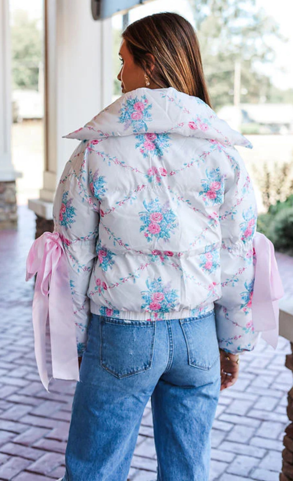 PREORDER Floral Puffer Jacket with Ribbon