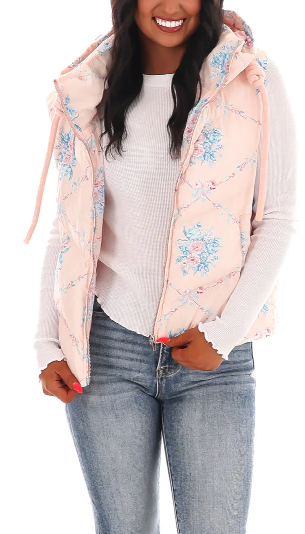 PREORDER Floral Puffer Vest with Hood