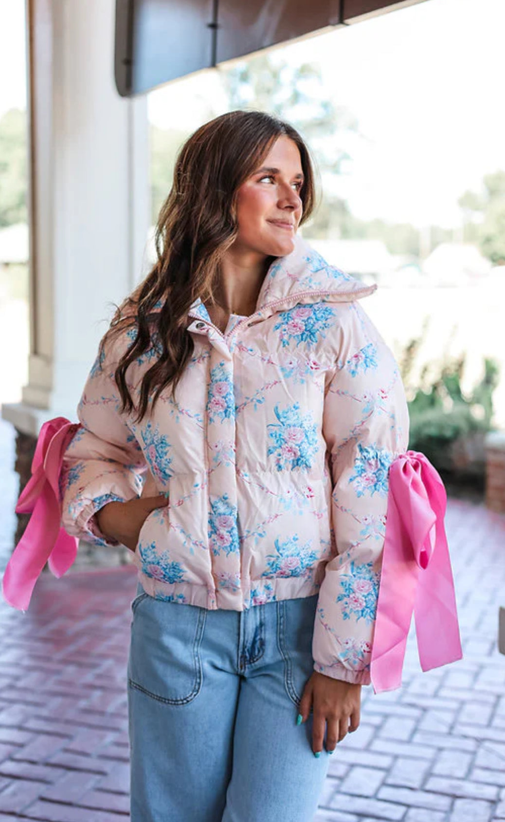 PREORDER Floral Puffer Jacket with Ribbon
