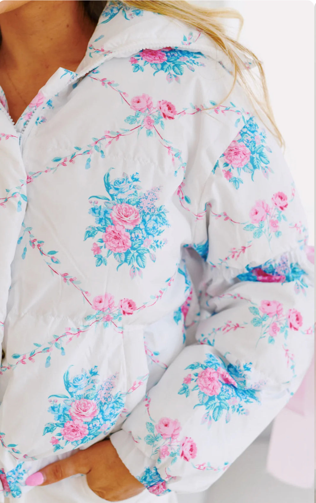 PREORDER Floral Puffer Jacket with Ribbon