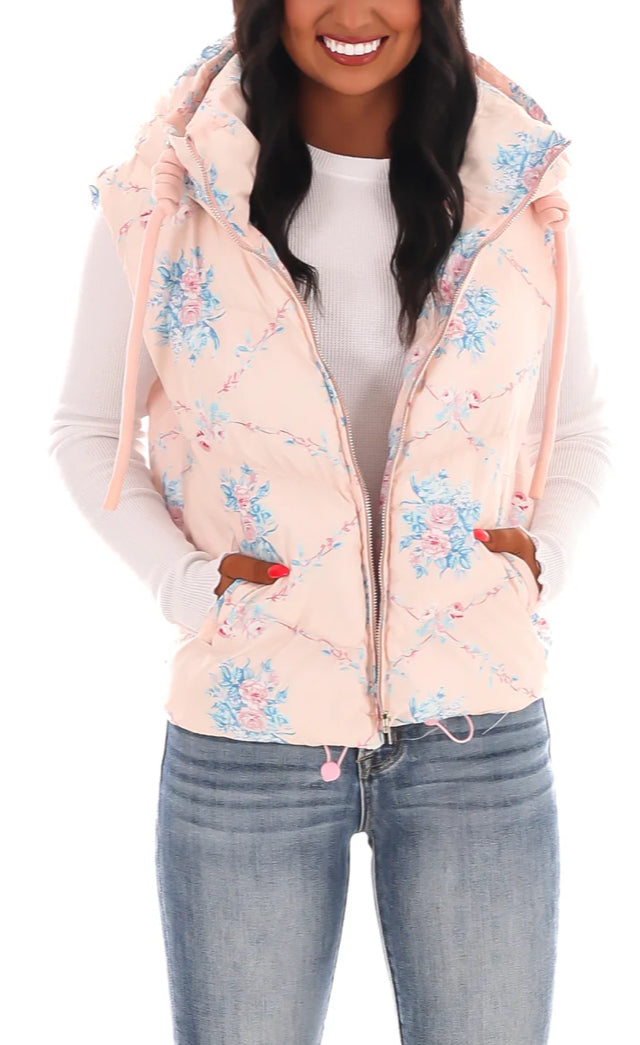 PREORDER Floral Puffer Vest with Hood