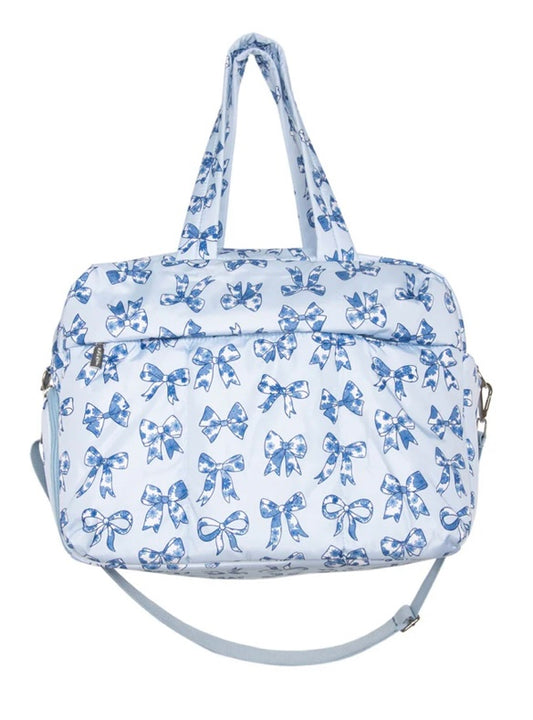 PREORDER Light Blue Chinoiserie Coquette Bows Duffel Weekender Bag
