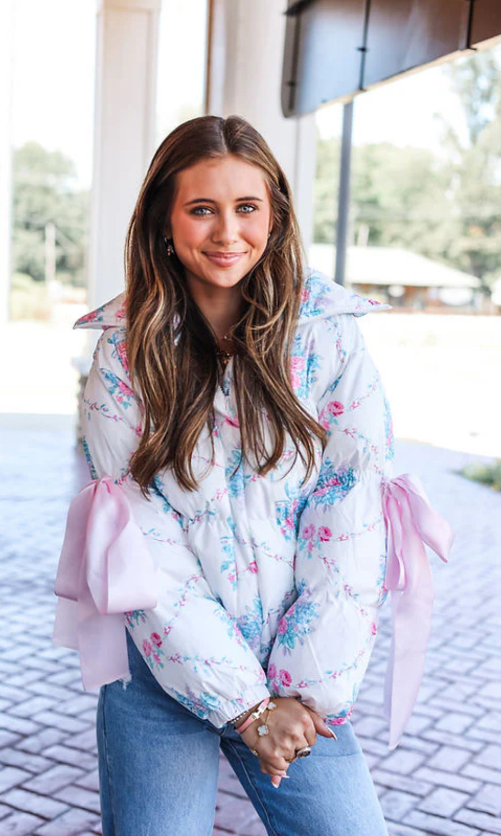 PREORDER Floral Puffer Jacket with Ribbon